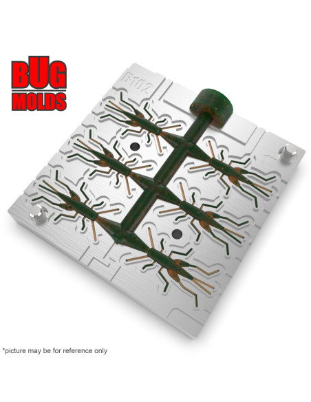 Fishing Soft Bait Multi-cavity Aluminum mold  GrassHopper 1 inch 6-cav vol. 0,19 fl oz (5,57 cm^3)  ID B102_6a1 from Bugmolds