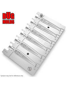 Fishing Soft Bait Multi-cavity Aluminum mold  Tioga 2 inch 6-cav vol. 0,59 fl oz (17,52 cm^3)  ID V06_6ai from Bugmolds 2