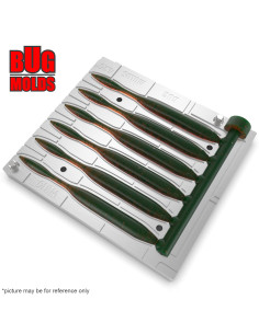 Fishing Soft Bait Multi-cavity Aluminum mold  DreamShotWorm 4,2 inch 6-cav vol. 1 fl oz (29,63 cm^3)  ID W315_6a1 from Bugmolds