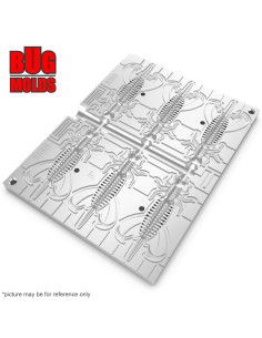 Fishing Soft Bait Multi-cavity Aluminum mold  RageLarva 3 inch 6-cav vol. 1,32 fl oz (39,13 cm^3)  ID B183_6a1 from Bugmolds 2