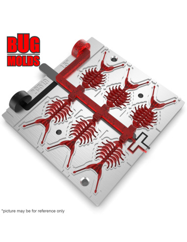 Fishing Soft Bait 2-Port Multi-cavity Aluminum mold DancingBoneDoctor 1,5 inch 6-cav ID 2C519_6a from Bugmolds