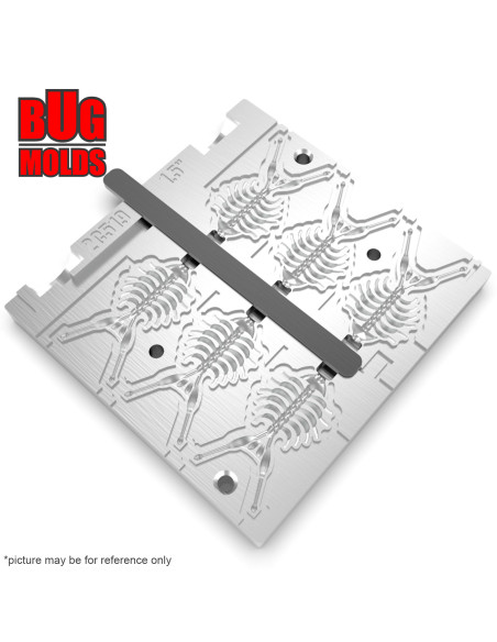 Fishing Soft Bait 2-Port Multi-cavity Aluminum mold DancingBoneDoctor 1,5 inch 6-cav ID 2C519_6a from Bugmolds