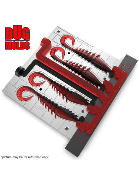 Fishing Soft Bait 2-Port Multi-cavity Aluminum mold PrawnWriggler 4 inch 4-cav ID 2T448_4a from Bugmolds