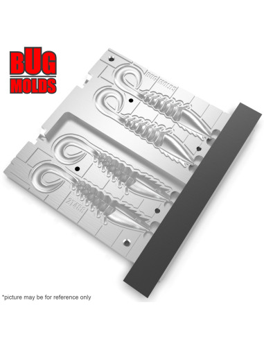 Fishing Soft Bait 2-Port Multi-cavity Aluminum mold PrawnWriggler 4 inch 4-cav ID 2T448_4a from Bugmolds