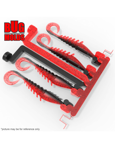Fishing Soft Bait 2-Port Multi-cavity Aluminum mold PrawnWriggler 4 inch 4-cav ID 2T448_4a from Bugmolds