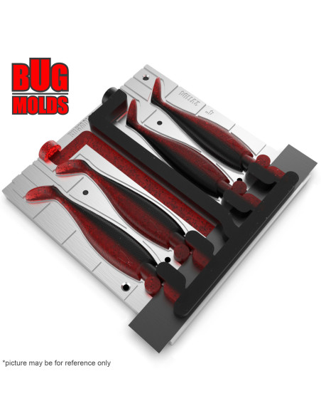 Fishing Soft Bait 2-Port Multi-cavity Aluminum mold NitroShad 4 inch 4-cav ID 2V1194_4a from Bugmolds