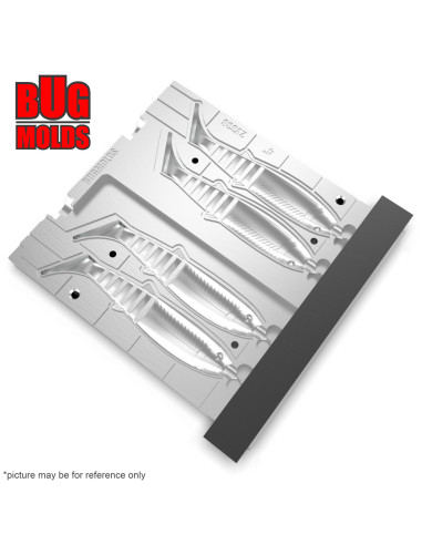 Fishing Soft Bait 2-Port Multi-cavity Aluminum mold CanibalShad 4 inch 4-cav ID 2V338_4a from Bugmolds