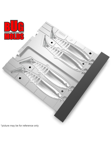 Fishing Soft Bait 2-Port Multi-cavity Aluminum mold CanibalShad 4 inch 4-cav ID 2V338_4a from Bugmolds