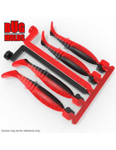 Fishing Soft Bait 2-Port Multi-cavity Aluminum mold CanibalShad 4 inch 4-cav ID 2V338_4a from Bugmolds