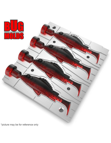 Fishing Soft Bait Multi-cavity Aluminum mold  Y-Ruff 3 inch 4-cav vol. 0 fl oz (0 cm^3)  ID DPA049_4ai from Bugmolds