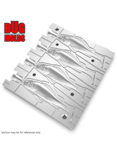 Fishing Soft Bait Multi-cavity Aluminum mold  Y-Ruff 3 inch 4-cav vol. 0 fl oz (0 cm^3)  ID DPA049_4ai from Bugmolds