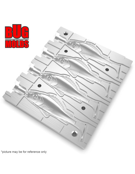 Fishing Soft Bait Multi-cavity Aluminum mold  Y-Ruff 3 inch 4-cav vol. 0 fl oz (0 cm^3)  ID DPA049_4ai from Bugmolds