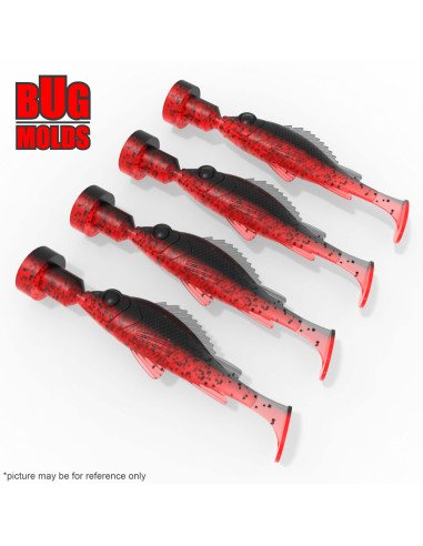 Fishing Soft Bait Multi-cavity Aluminum mold  Y-Ruff 3 inch 4-cav vol. 0 fl oz (0 cm^3)  ID DPA049_4ai from Bugmolds