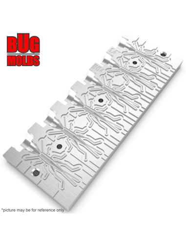 Fishing Soft Bait Multi-cavity Aluminum mold  GrassHopper 1,4 inch 6-cav vol. 0,5 fl oz (14,73 cm^3)  ID B04_6ai from Bugmolds