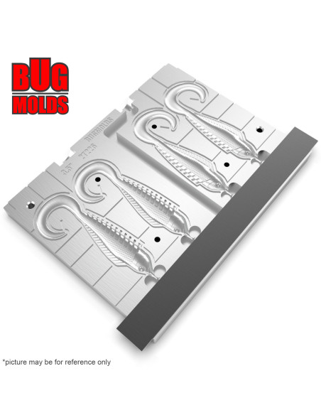 Fishing Soft Bait 2-Port Multi-cavity Aluminum mold Wriggler 3,5 inch 4-cav ID 2T226_4a from Bugmolds