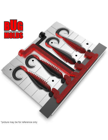Fishing Soft Bait 2-Port Multi-cavity Aluminum mold Wriggler 3,5 inch 4-cav ID 2T226_4a from Bugmolds