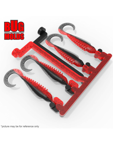 Fishing Soft Bait 2-Port Multi-cavity Aluminum mold Wriggler 3,5 inch 4-cav ID 2T226_4a from Bugmolds