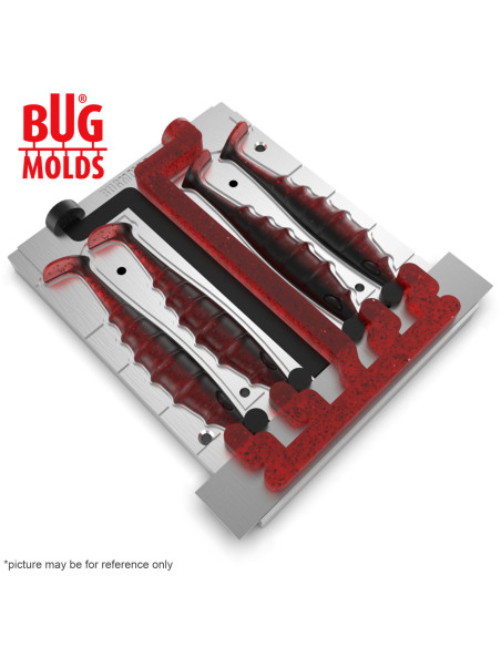 Fishing Soft Bait 2-Port Multi-cavity Aluminum mold Predator 4 inch 4-cav ID 2V1080_4a from Bugmolds