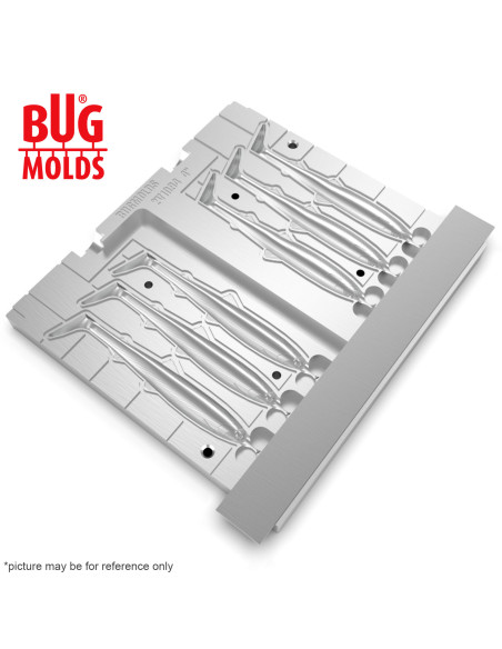 Fishing Soft Bait 2-Port Multi-cavity Aluminum mold BullTeez 4 inch 6-cav ID 2V1094_6a from Bugmolds
