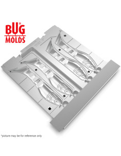 Fishing Soft Bait 2-Port Multi-cavity Aluminum mold Kopyto 4 inch 4-cav ID 2V132_4a from Bugmolds 2
