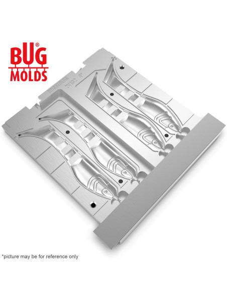 Fishing Soft Bait 2-Port Multi-cavity Aluminum mold Kopyto 4 inch 4-cav ID 2V132_4a from Bugmolds