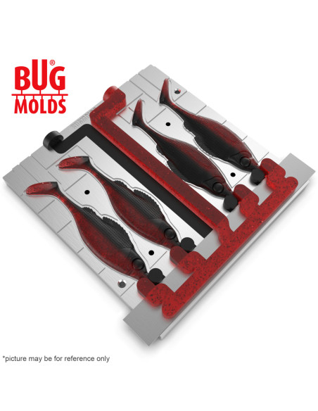 Fishing Soft Bait 2-Port Multi-cavity Aluminum mold RealPerch 4 inch 4-cav ID 2V658_4a from Bugmolds