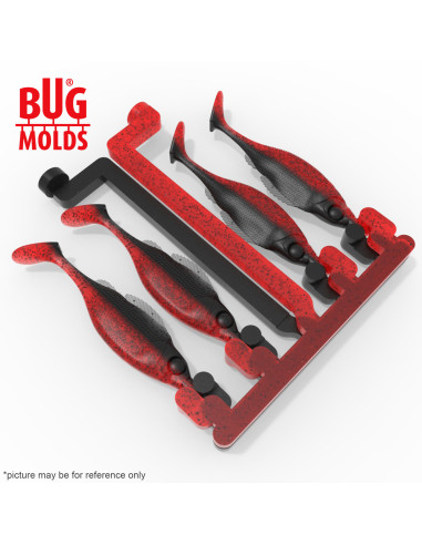 Fishing Soft Bait 2-Port Multi-cavity Aluminum mold RealPerch 4 inch 4-cav ID 2V658_4a from Bugmolds