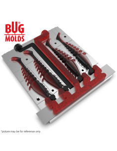 Fishing Soft Bait 2-Port Multi-cavity Aluminum mold PrawnPaddle 4 inch 4-cav ID 2V675_4a from Bugmolds