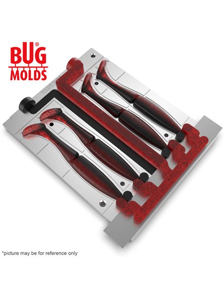 Fishing Soft Bait 2-Port Multi-cavity Aluminum mold One'UpShad 4 inch 4-cav ID 2V69_4a from Bugmolds