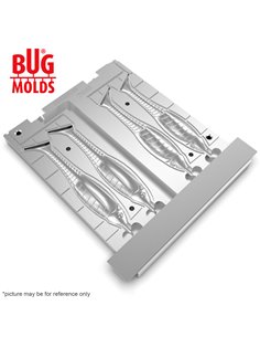 Fishing Soft Bait 2-Port Multi-cavity Aluminum mold GrubbyShad 4 inch 4-cav ID 2V399_4a from Bugmolds 2