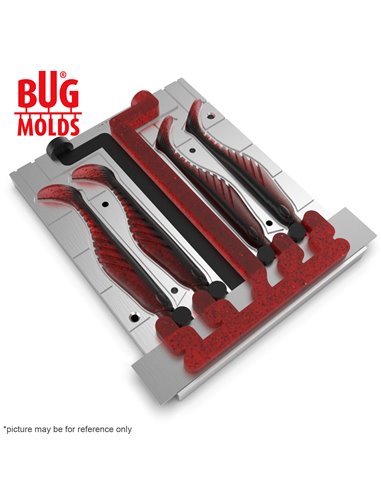 Fishing Soft Bait 2-Port Multi-cavity Aluminum mold RippleShad 4,33 inch 4-cav ID 2V1106_4a from Bugmolds