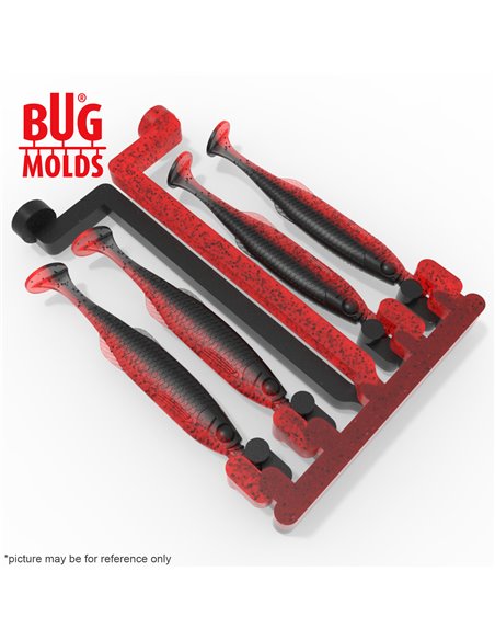 Fishing Soft Bait 2-Port Multi-cavity Aluminum mold TulkBait 4 inch 4-cav ID 2V1130_4a from Bugmolds